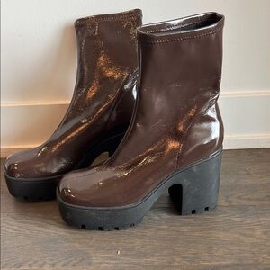Call It Spring Shiny Brown Heeled Boots